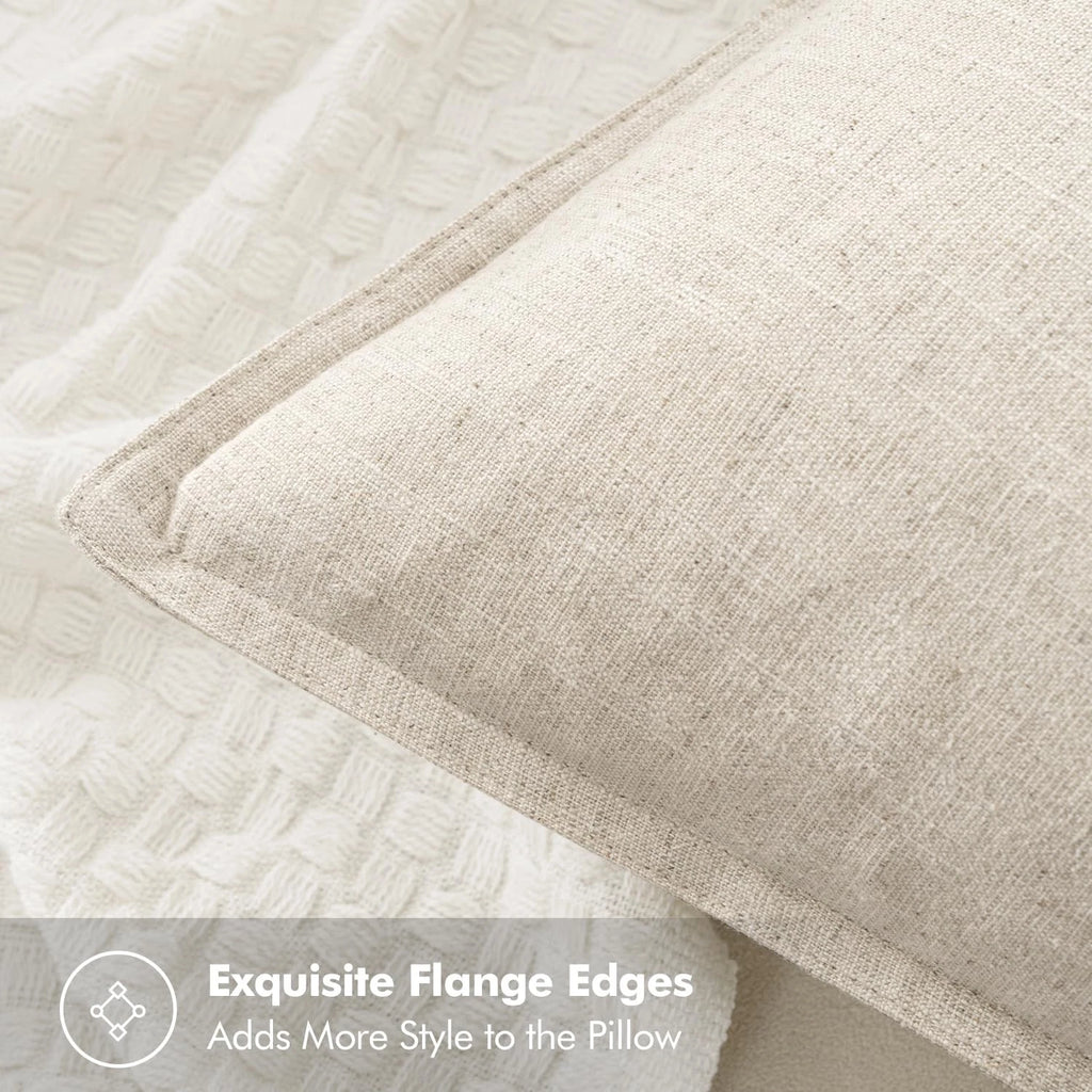 Decorative Linen Pillow Covers 20x20 Inch Natural Beige Boho Farmhouse Neu...
