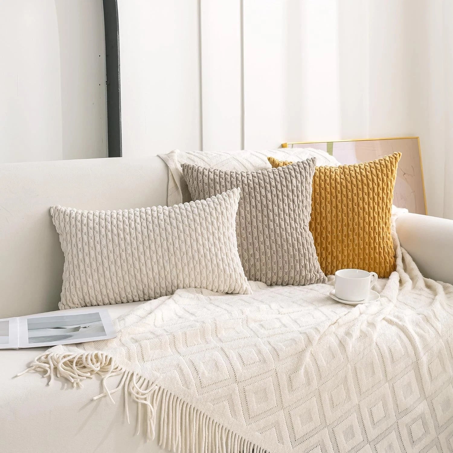 Set of 4 Neutral Decorative Throw Pillow 18" x (Pack 4),
