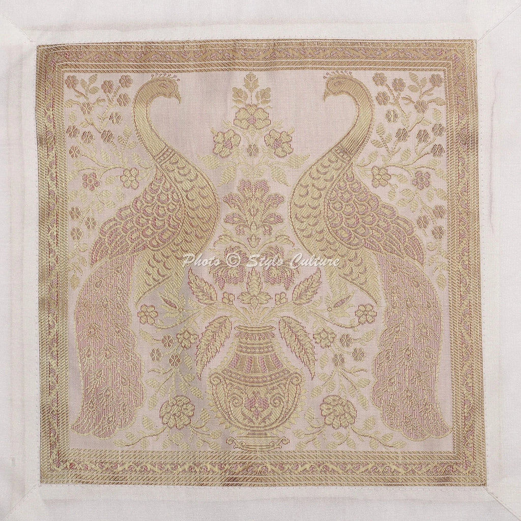 White Cushion Cover Brocade Jacquard Gypsy Boho Tribal Ethnic Hippie Pillow