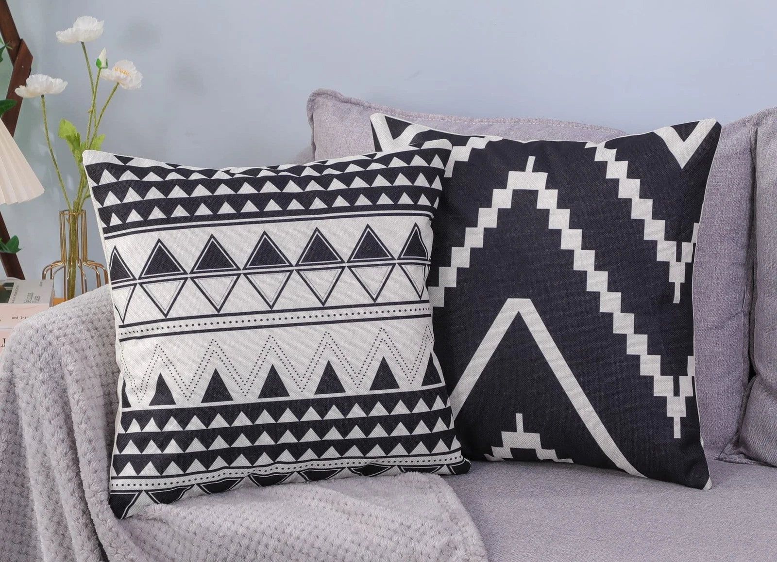 Set of 4 Decorative Throw Pillow Covers 18x18 Inch for Couch, Black and