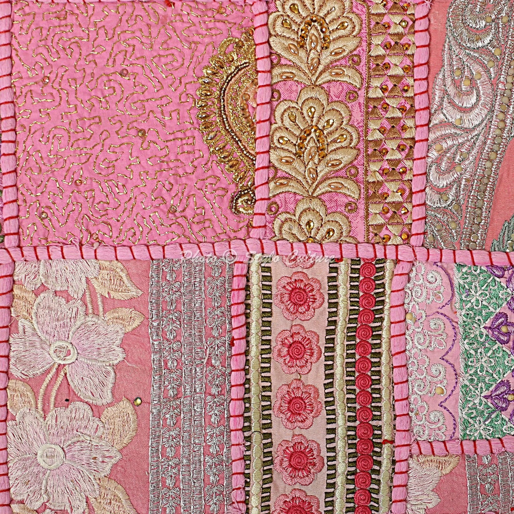 Pink Cushion Cover Vintage Gypsy Handmade Indian Tribal Ethnic Hippie Pillow