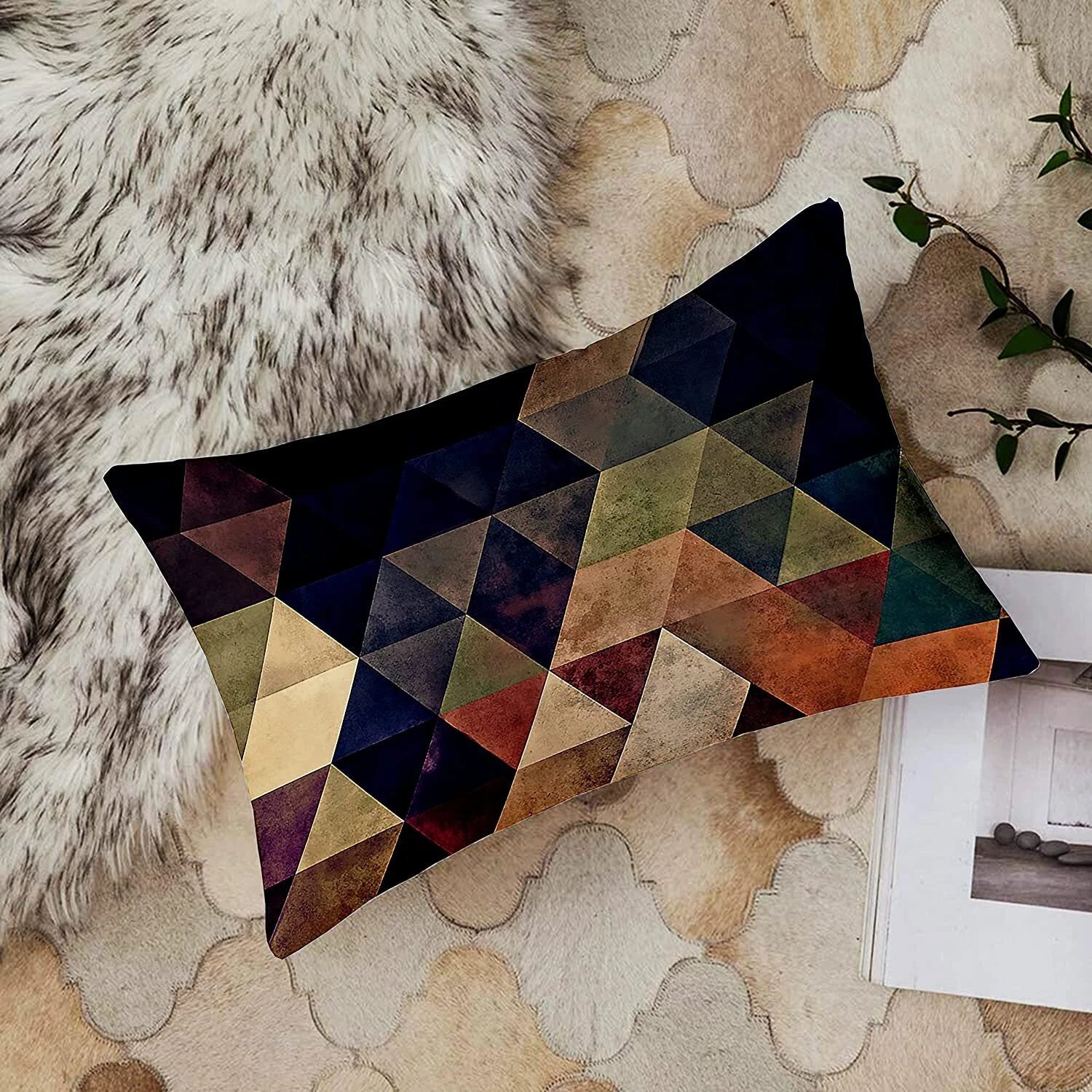 Printed Cotton Canvas Rectangular Cushion Cover Set of 2, ( 12 X 18 Inches )