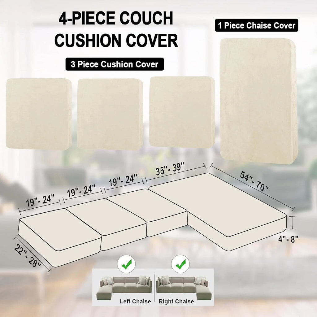Universal Stretch Velvet L-Shape Couch Slipcovers with 2 Pillowcases - Cream