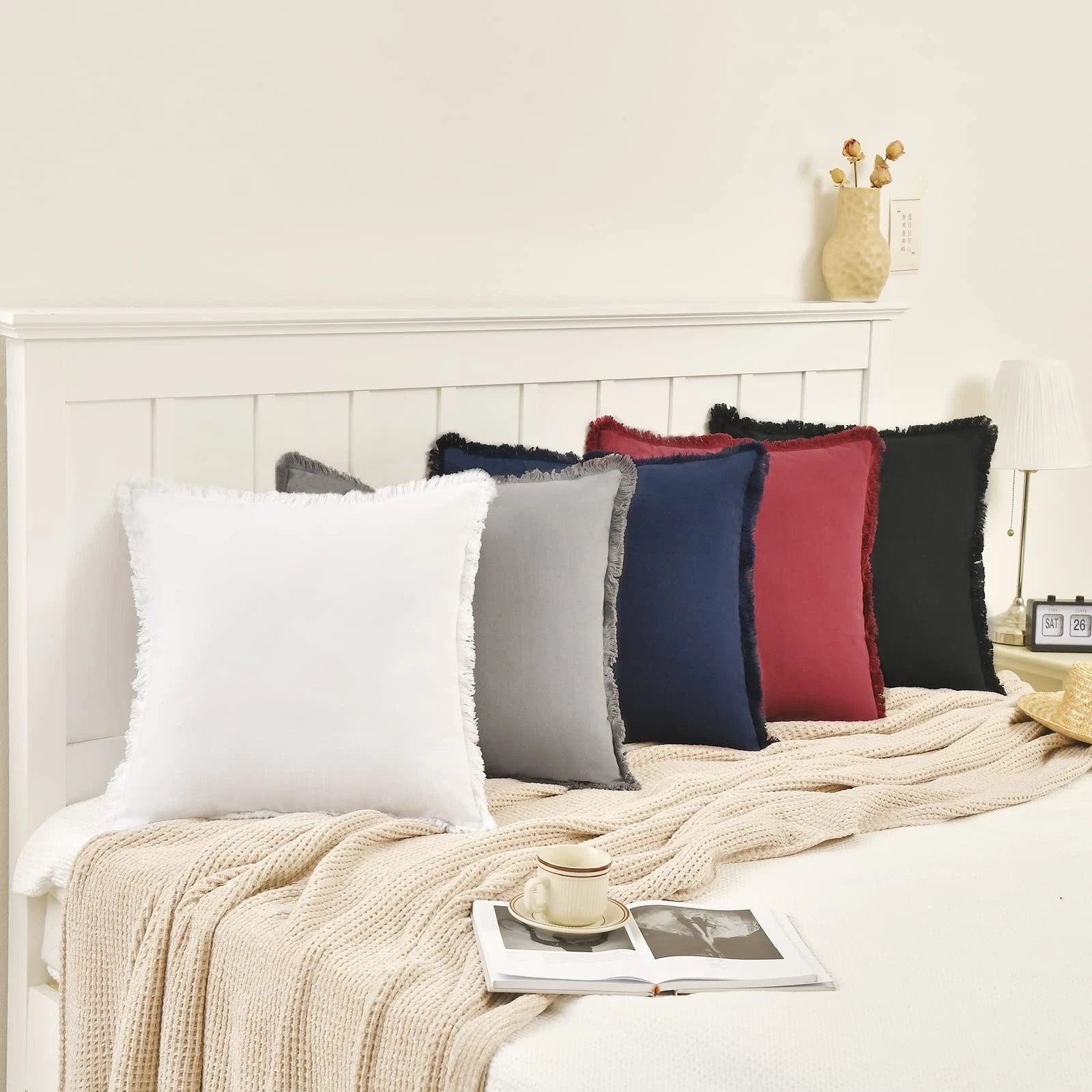 ZWJD Pillow Covers 24x24 Set of 2 White Throw Pillow Covers with Fringe Chic ...