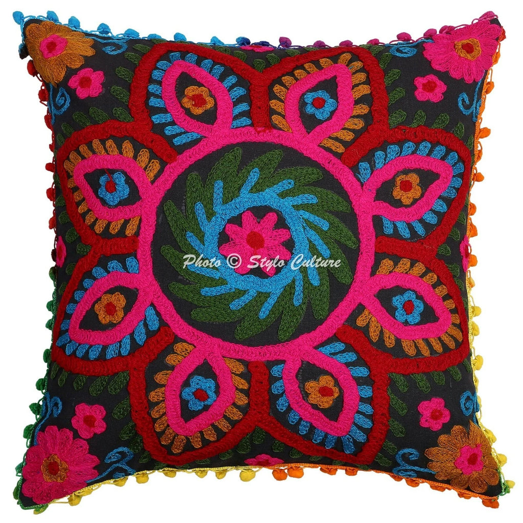 Suzani Cushion Cover Embroidered Sofa Cover Decorative Bohemian Home Decor