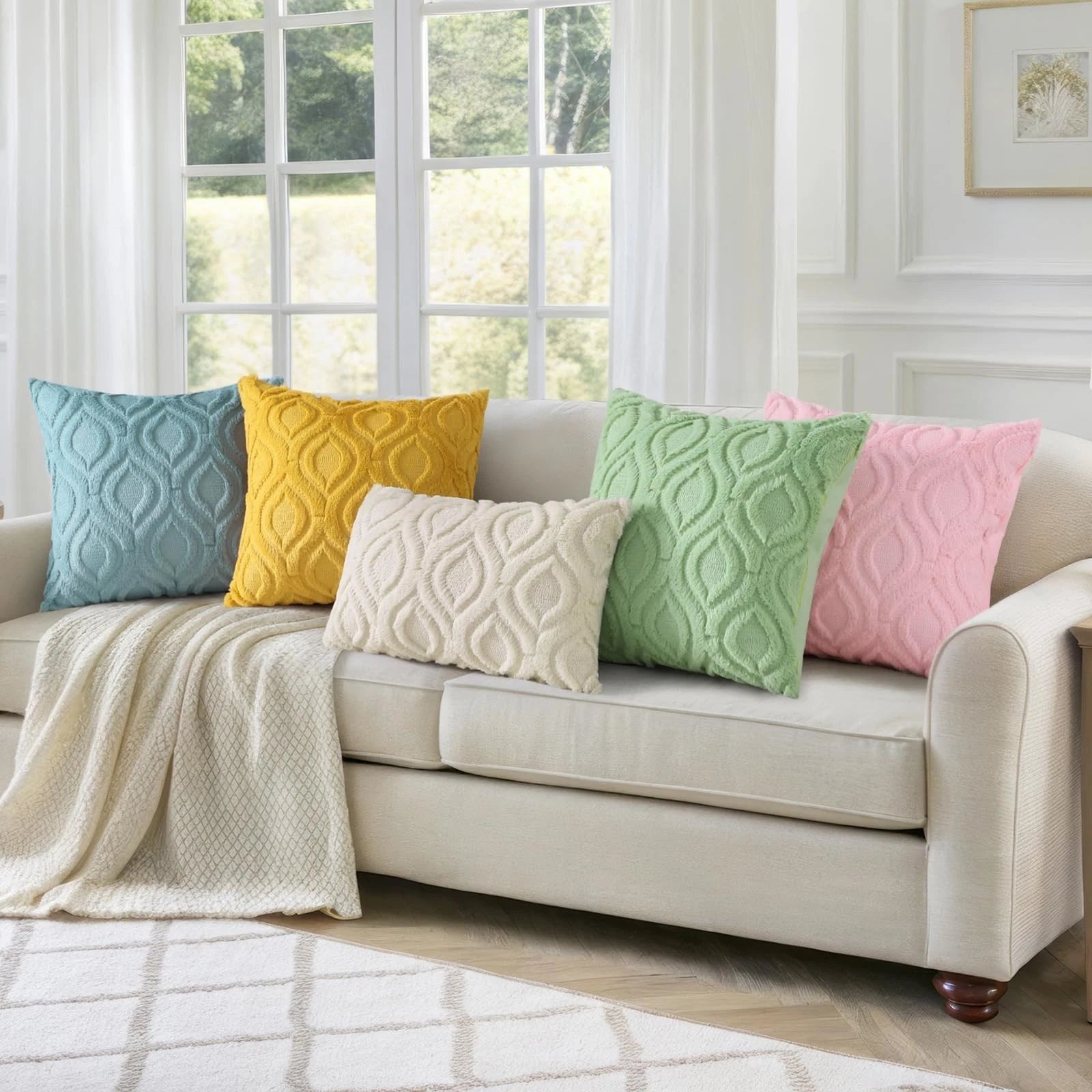 decorUhome Throw Pillow Covers 12x20 Inch Set of 2, Soft Plush Faux Wool Sage...