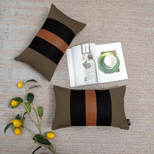 12x20 Farmhouse Pillow Covers Set of 2 20" x 12" (Pack of 2) Brown & Black