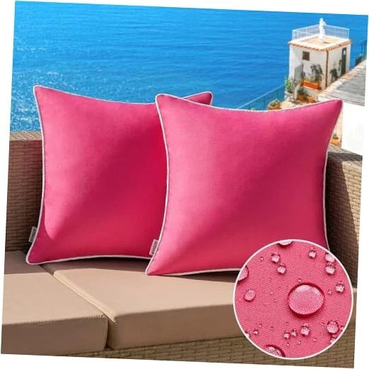 Pack of 2 Outdoor Waterproof Pillow Covers 18" x 18" (Pack of 2) Hot Pink