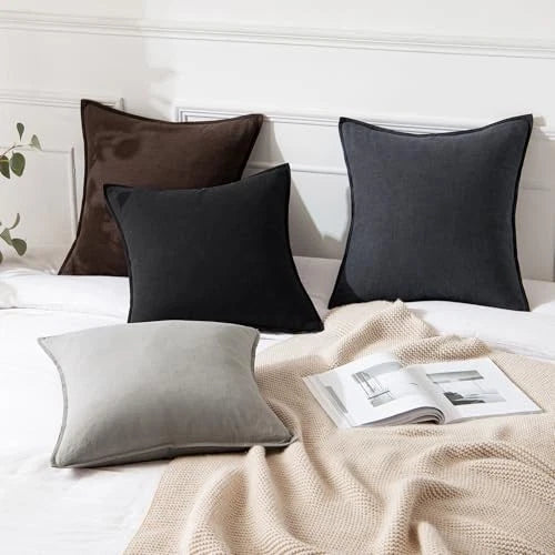 Decorative Linen Pillow Covers8x8 Inch Boho 28" x 28" (Pack of 2) 2 Black