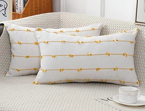 Set of 2 Boho Lumbar Throw Pillow Covers 20" x 12" (Pack of 2) Yellow