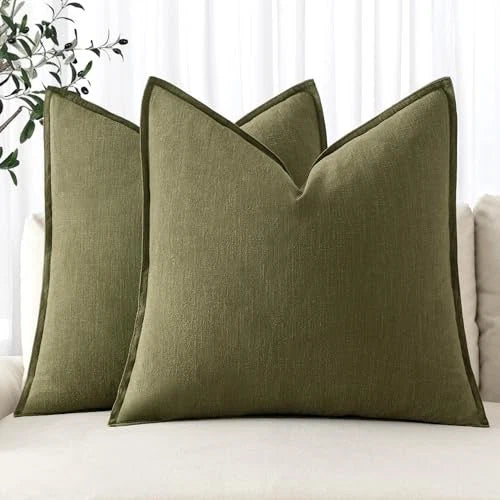 Decorative Linen Pillow Covers 18x18 Inch Boho 18" x 18" (Pack of 2) 2 Green