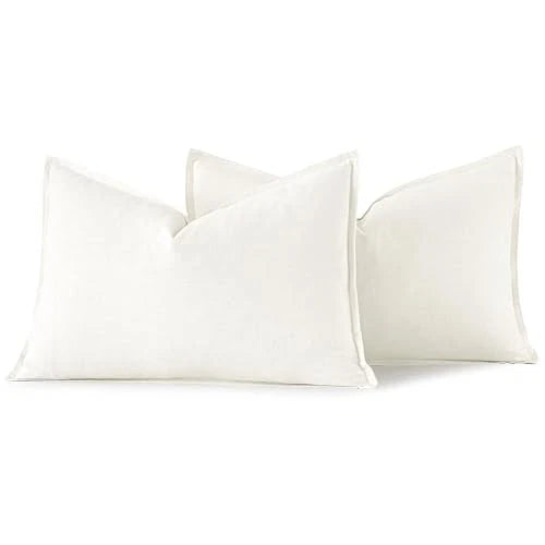 Decorative Linen Lumbar Pillow Covers 1x0 20" x 12" (Pack of 2) 2 Cream White