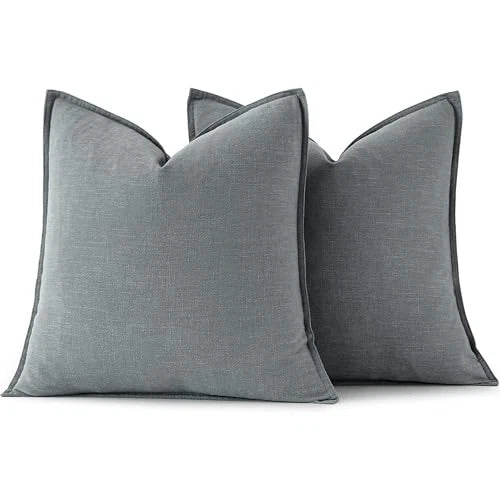 Decorative Linen Pillow Covers 16x16 Inch Boho 16" x 16" (Pack of 2) 2 Gray