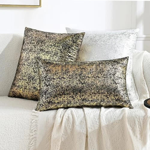 Sparkling Decorative Pillow Covers Set of 12" x 20" (Pack of 2) Gold Black
