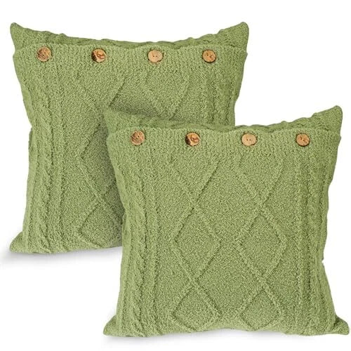 Pack of 2 Plush Throw Pillow Covers 20x20 Inch Soft Corduroy Striped Square