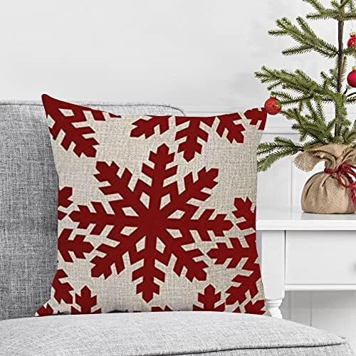 Christmas Snowflakes Throw Pillow Cover Beautiful Red Snowflakes 20" x 20" 12