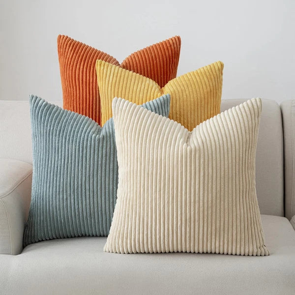 Volcanics Set of 4 Orange Teal Corduroy Decorative Couch Throw Pillow Covers ...