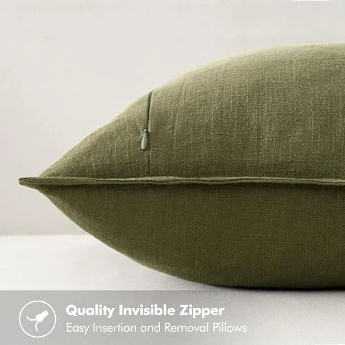 Decorative Linen Pillow Covers 18x18 Inch Boho 18" x 18" (Pack of 2) 2 Green