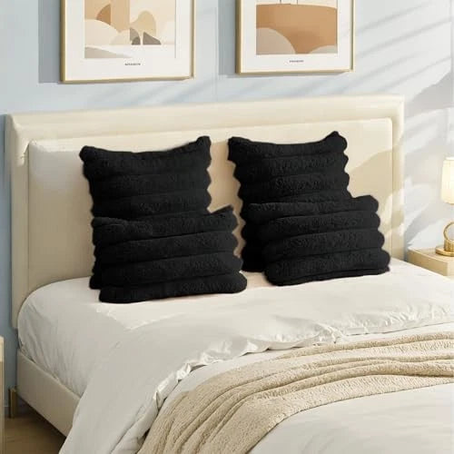 Faux Fur Throw Pillow Covers 26x26 Inch Set of 26" x 26" (Pack of 2) Black