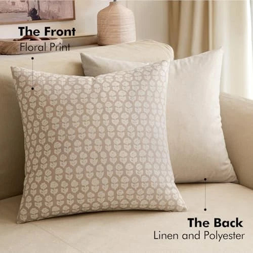 Floral Pillow Covers Decorative Throw 18" x 18" (Pack of 2) Cream Oatmea