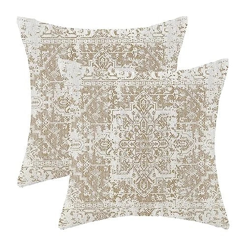 Boho Pillow Covers 18x18 Inch Set 18" x 18" (Pack of 2) Brown Beige White Boho