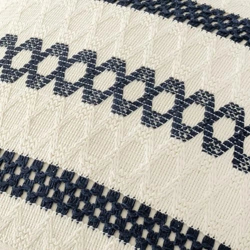 Set of 2 Boho Decorative Pillow Covers 18x18 18" x 18" (Pack of 2) Navy Blue