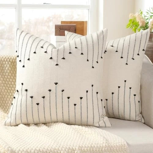 Boho Throw Pillow Covers 22x22 Set of 2 Neutral 22" x 22" (Pack of 2) Black