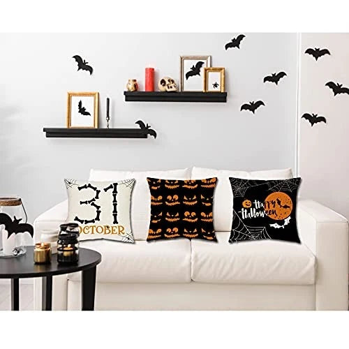 Halloween Decorations Throw Pillow Covers Set of 4 Happy 18" x 18" (Pack of 4)
