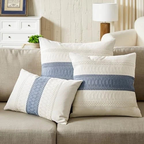 2 Packs Cotton Boho Throw Pillow Covers 18" x 18" (Pack of 2) Contrast/Blue