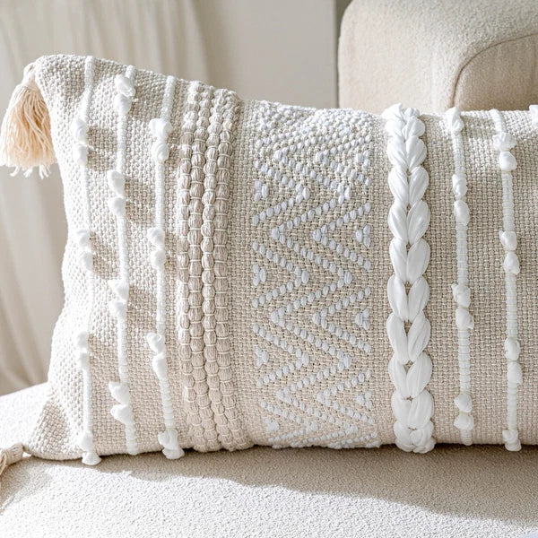 Cream Decorative Lumbar Throw Pillow Cover 14x36 Boho Long Cushion for Bed Ne...