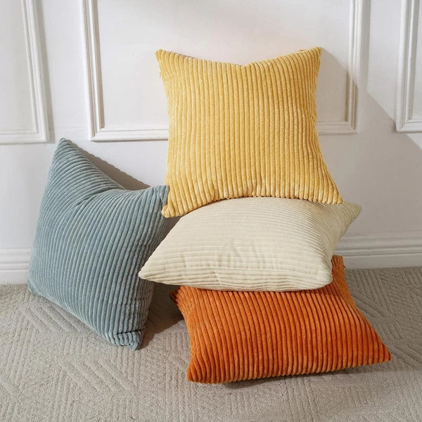 Volcanics Set of 4 Orange Teal Corduroy Decorative Couch Throw Pillow Covers ...