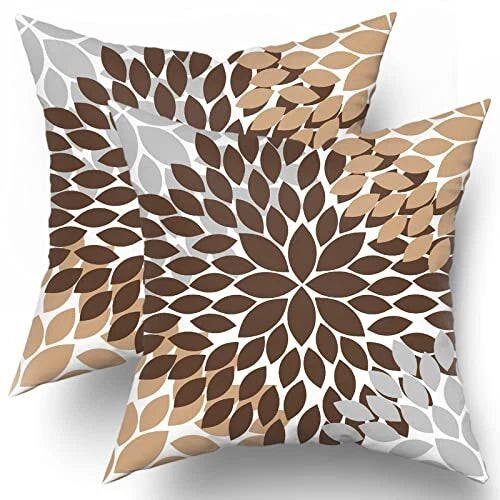 Dahlia Brown Pillow Covers 18X18 In Coffee Colored Grey 18x18 Inches Dark Brown
