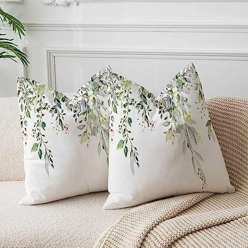 Velvet Floral Spring Pillow Covers 18 x 18 Inch Set of 2 Vintage Wild Flowers