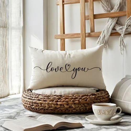 Love You Lumbar Throw Pillow Covers Love Gift for 20" x 12" (Pack of 1) Beige