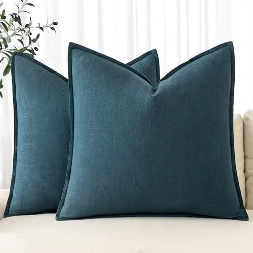 Decorative Linen Pillow Covers 16x16 Inch Boho 16" x 16" (Pack of 2) 2 Blue