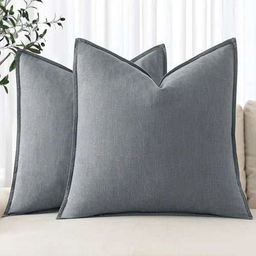 Decorative Linen Pillow Covers 16x16 Inch Boho 16" x 16" (Pack of 2) 2 Gray