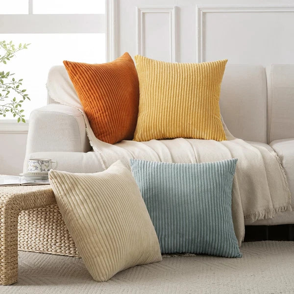 Volcanics Set of 4 Orange Teal Corduroy Decorative Couch Throw Pillow Covers ...