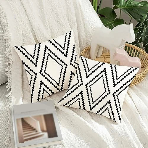 Set of 2 Black Pillow Covers, Boho Aztec 20" x 20" (Pack of 2) Boho White More