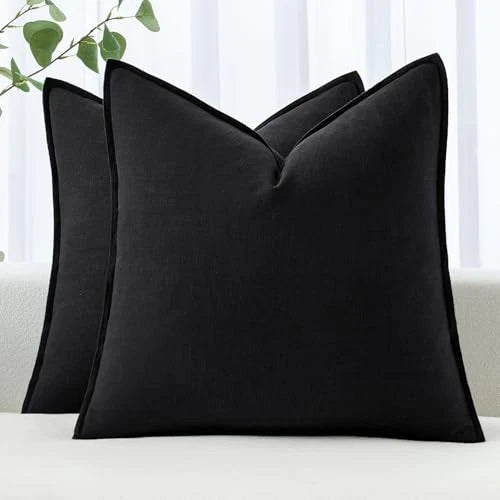 Decorative Linen Pillow Covers8x8 Inch Boho 28" x 28" (Pack of 2) 2 Black