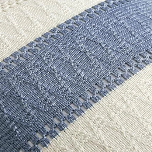 2 Pack Cotton Boho Lumbar Throw Pillow cover 12x20 Inch Pack of 2 Contrast/Blue