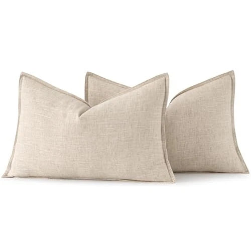 Decorative Linen Lumbar Pillow Covers 20" x 12" (Pack of 2) 2 Natural Beige