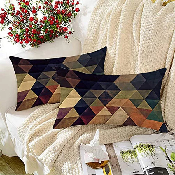 Printed Cotton Canvas Rectangular Cushion Cover Set of 2, ( 12 X 18 Inches )