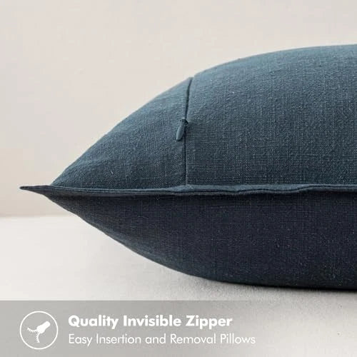 Decorative Linen Pillow Covers 16x16 Inch 16" x 16" (Pack of 2) 2 Navy Blue