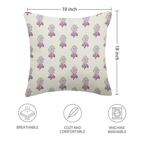 Pillow Covers 18X18 Inch Set of 2, 18" x 18" (Pack of 2) Purple Block Print