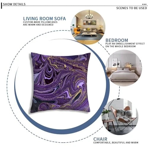 Purple Gold Marble Pillow Covers Set of 4 18" x 18" (Pack of 4) Purple Marble