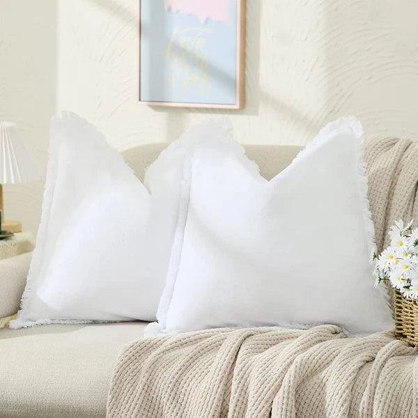 ZWJD Pillow Covers 24x24 Set of 2 White Throw Pillow Covers with Fringe Chic ...