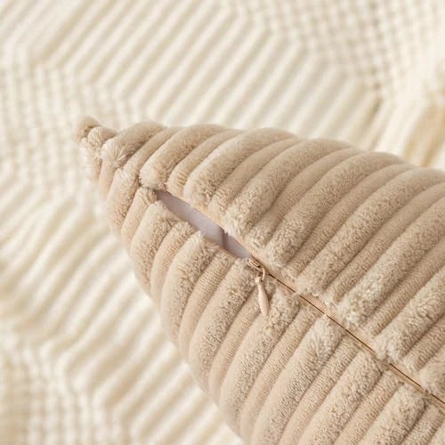 Kevin Textile Corduroy Pillow Covers 12x20 Inch Set 20" x 12" (Pack of 2) Beige