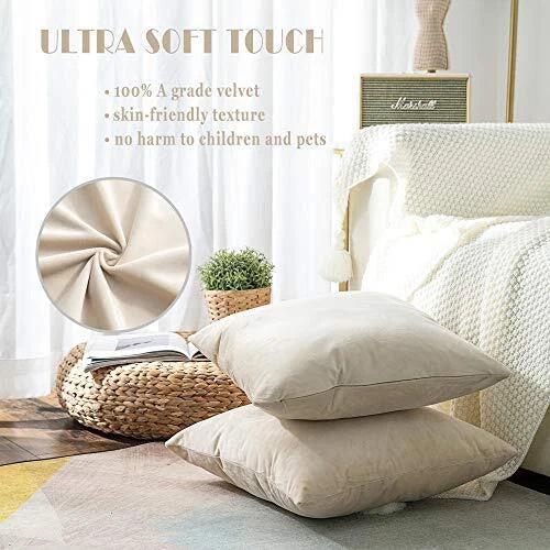 Pack of 2 Cozy Velvet Pillow Covers Square 22" x 22" (Pack of 2) Beige