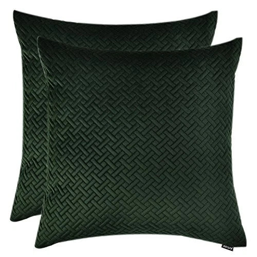 Set of 2, Decorative Velvet Bed Throw Pillow 18"x18", 2 Pieces Dark Green