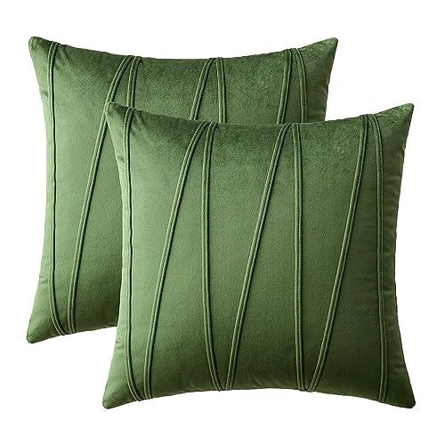 Pack of 2 Striped Velvet Throw Pillow Covers 16" x 16" (Pack of 2) Moss Green